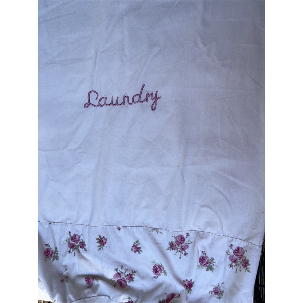 Cloth Laundry Bag Drawstring Floral Retro Flower Pink White Green